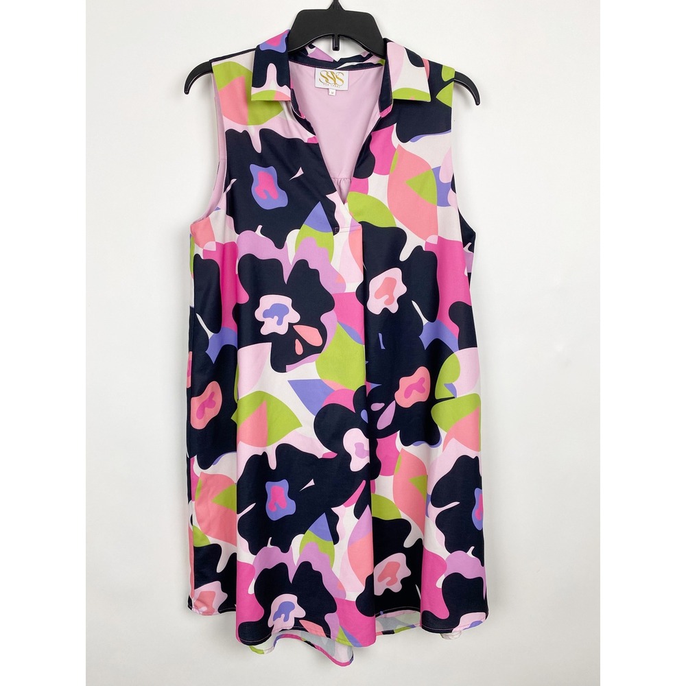 SSYS The Label Floral Abstract Sleeveless V-Neck Shift Dress Womens Size M